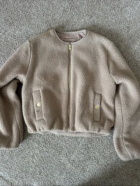 abercrombie kids taupe sherpa zip-up jacket
